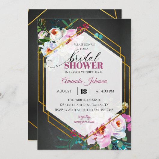 Donkergoudtropische bridale doucheuitnodiging kaart (Voorkant / Achterkant)