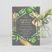 Donkergoudtropische bridale doucheuitnodiging kaart (Staand voorkant)