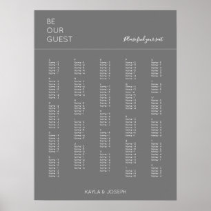 Donkergrijs alfabetische bruiloft zitgrafiek poster