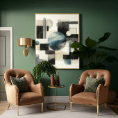 Donkergrijs Blauw Beige Zwart Abstract Kunstpatroo Canvas Afdruk