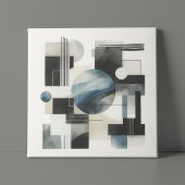 Donkergrijs Blauw Beige Zwart Abstract Kunstpatroo Canvas Afdruk