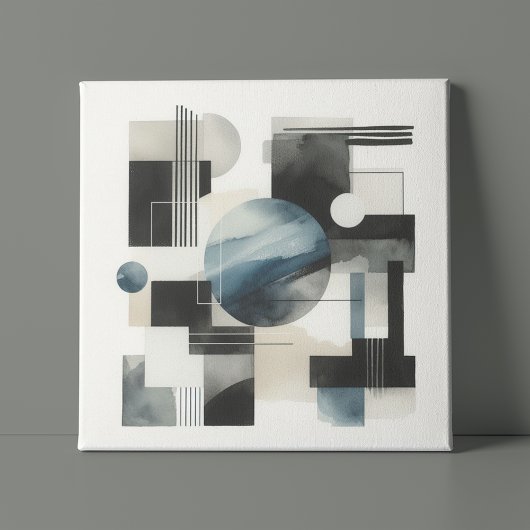 Donkergrijs Blauw Beige Zwart Abstract Kunstpatroo Canvas Afdruk