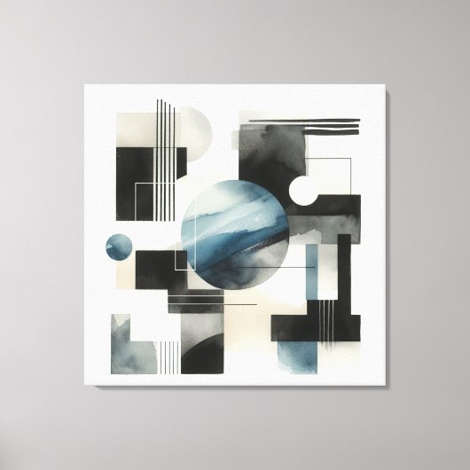 Donkergrijs Blauw Beige Zwart Abstract Kunstpatroo Canvas Afdruk (Voorkant)