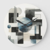 Donkergrijs Blauw Beige Zwart Abstract Kunstpatroo Grote Klok (Voorkant)