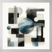 Donkergrijs Blauw Beige Zwart Abstract Kunstpatroo Poster (Voorkant)