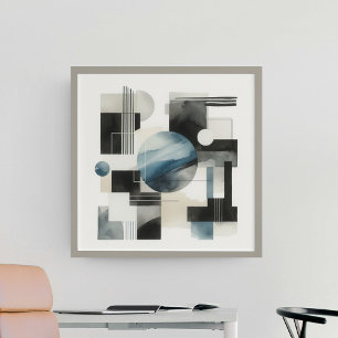 Donkergrijs Blauw Beige Zwart Abstract Kunstpatroo Poster