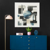 Donkergrijs Blauw Beige Zwart Abstract Kunstpatroo Poster
