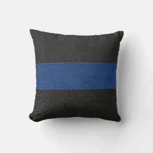 Donkergrijs & blauw gestikt lederen print kussen