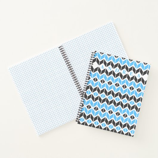 Donkergrijs blauw naam Geometric Herringbone Notitieboek (Binnen)