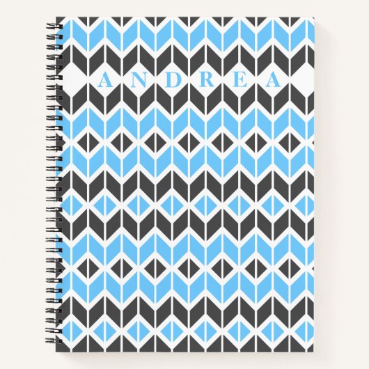 Donkergrijs blauw naam Geometric Herringbone Notitieboek (Voorkant)