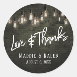 Donkergrijs Bricks Edison Lights Liefde & Bedankt Ronde Sticker