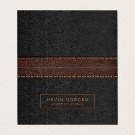 Donkergrijs & bruin gestikt faux leer visitekaartje (Buitenkant ongevouwen)