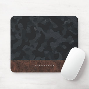 Donkergrijs Camouflage Patroon en leder Muismat