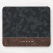 Donkergrijs Camouflage Patroon en leder Muismat (Voorkant)