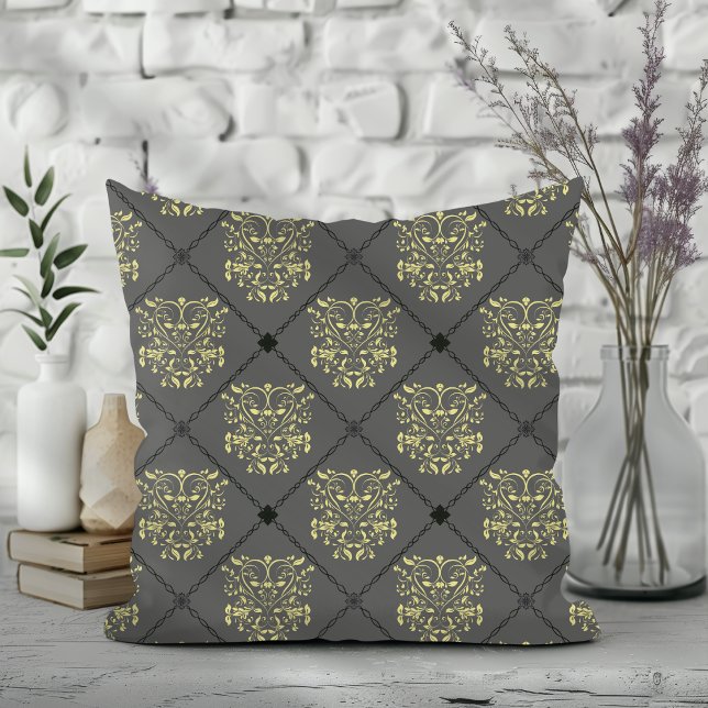 Donkergrijs Diamond Damask Pattern Kussen (Creator heeft geüpload)
