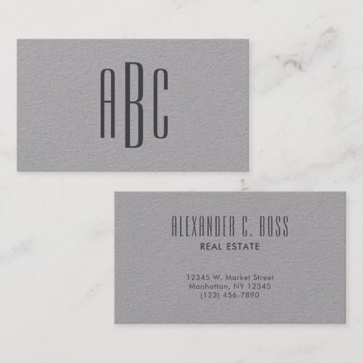 Donkergrijs Eenvoudig drieletterig monogram Visitekaartje (Voorkant / Achterkant)