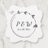 Donkergrijs Eenvoudige Hart Krans Monogram Trouwen Bedankjes Labels (Voorkant)