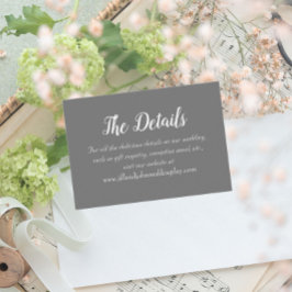 Donkergrijs Eenvoudige Stijl Trouwdetails Informatiekaartje