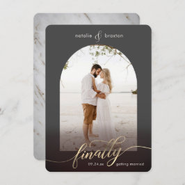 Donkergrijs, eindelijk getrouwd en venster foto save the date