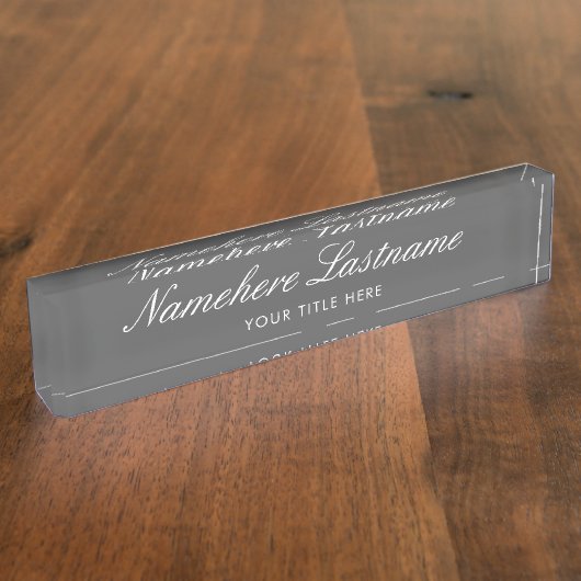 Donkergrijs Elegant Script Eenvoudig Minimalistisc Naambordje (Zijkant)