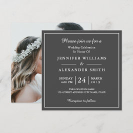 Donkergrijs Elegante Foto Huwelijksuitnodiging Kaart