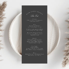 Donkergrijs Elegante Kalligrafie Formele Bruiloft Menu