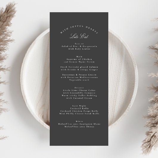 Donkergrijs Elegante Kalligrafie Formele Bruiloft Menu