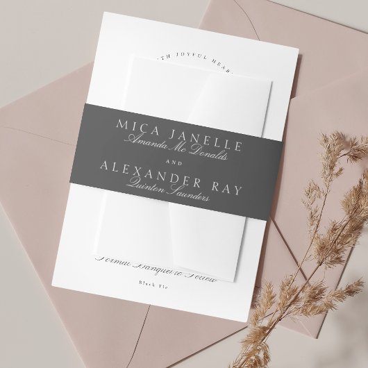 Donkergrijs Elegante Kalligrafie Formele Bruiloft Uitnodigingen Wikkel