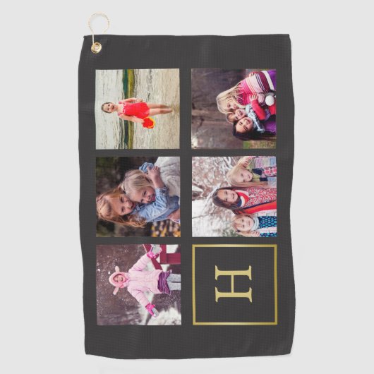 Donkergrijs en bruinkool monogram voor goudfoto's golfhanddoek (Voorkant)