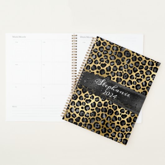 Donkergrijs en goudfolie Luipaard Brush Stroke Planner (Display)