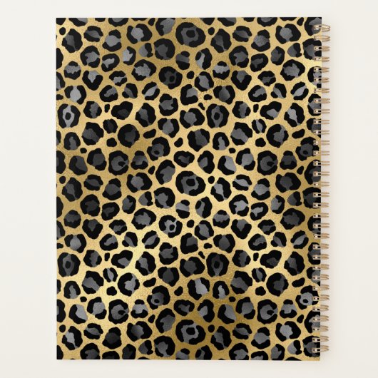 Donkergrijs en goudfolie Luipaard Brush Stroke Planner (Achterkant)