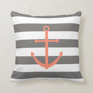 Donkergrijs en koraal Anchor Pillow Kussen