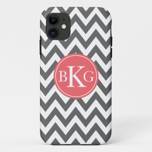 Donkergrijs en koraal Chevron - aangepast monogram Case-Mate iPhone Case (Achterkant)