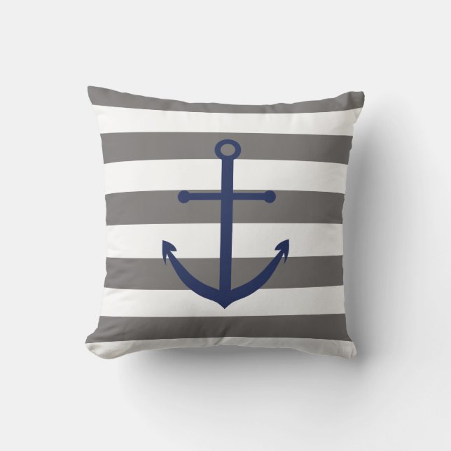 Donkergrijs en marineblauw Anchor Pillow Kussen (Voorkant)