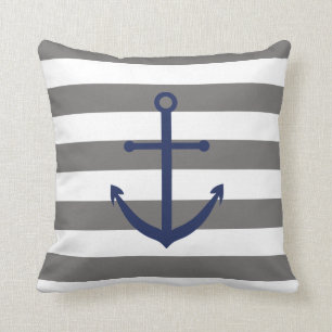 Donkergrijs en marineblauw Anchor Pillow Kussen