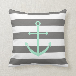 Donkergrijs en Mint Anchor Pillow Kussen