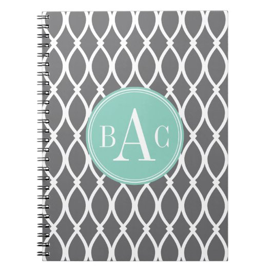 Donkergrijs en Mint Monogrammed Barcelona Print Notitieboek (Voorkant)