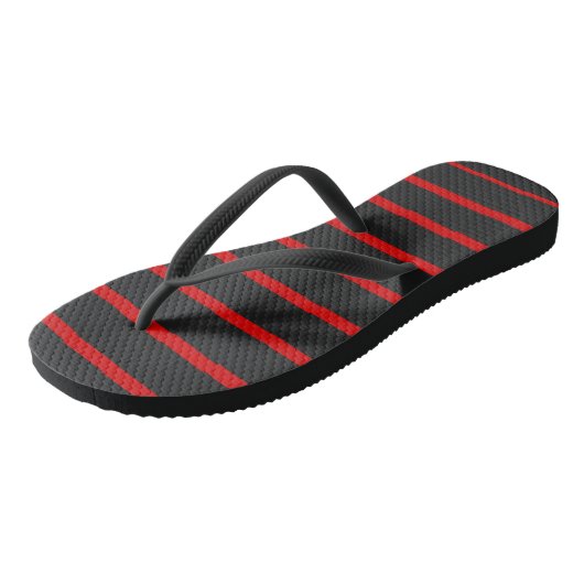 Donkergrijs en rode strepen teenslippers (Schuin)