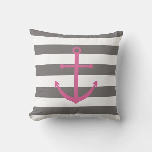 Donkergrijs en roze Anchor Pillow Kussen (Voorkant)