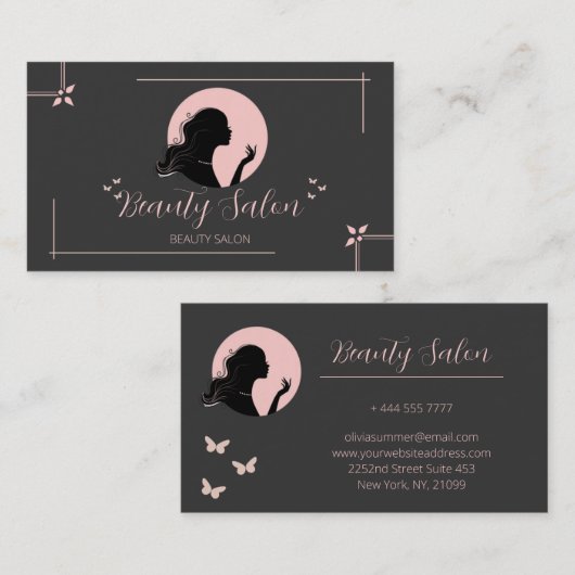 Donkergrijs en Roze Schoonheidssalon Visitekaartje (Voorkant / Achterkant)