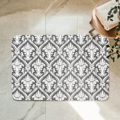 Donkergrijs en wit barok damast patroon badmat