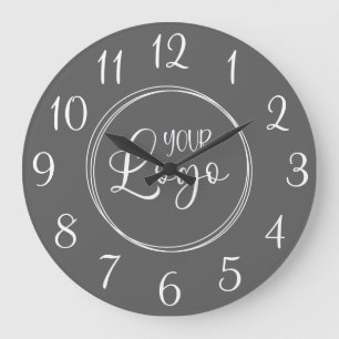 Donkergrijs en wit elegant script nummers logo grote klok