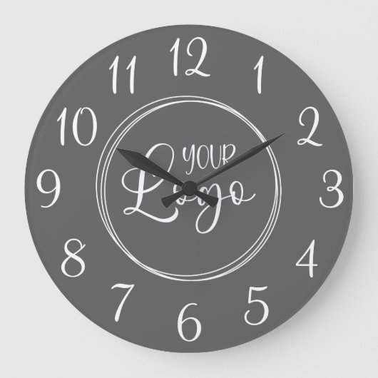Donkergrijs en wit elegant script nummers logo grote klok (Voorkant)