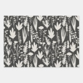 Donkergrijs en wit Kruiden Planten Patroon Bloemen Inpakpapier Vel (Voorkant 2)