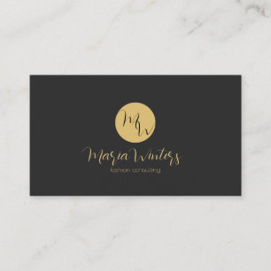 Donkergrijs en wit modern monogram, gouden accente visitekaartje