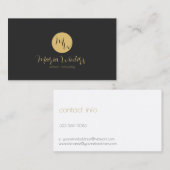 Donkergrijs en wit modern monogram, gouden accente visitekaartje (Voorkant / Achterkant)