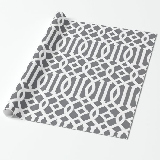 Donkergrijs en wit trellis patroon cadeaupapier (Uitgerold)
