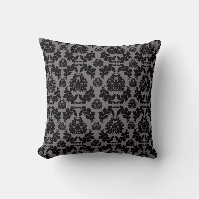  donkergrijs en zwart Damask Pillow Kussen (Voorkant)