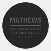 Donkergrijs en zwart retouradres ronde sticker (Voorkant)