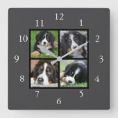 Donkergrijs Familie aangepaste fotocollage Vierkante Klok (Voorkant)